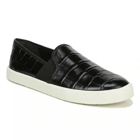 Vince Black Preston Croc Embossed Leathers Slip-On Sneaker Size 7 - Picture 1 of 12